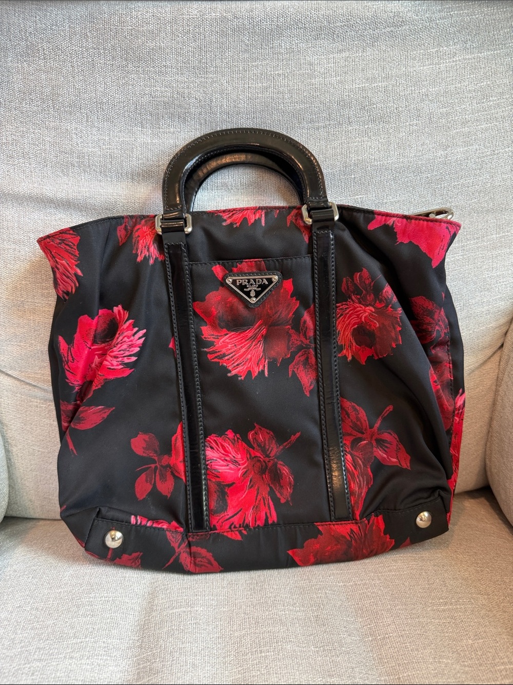 Prada Tessuto Nylon Rose Shop Shoulder Bag